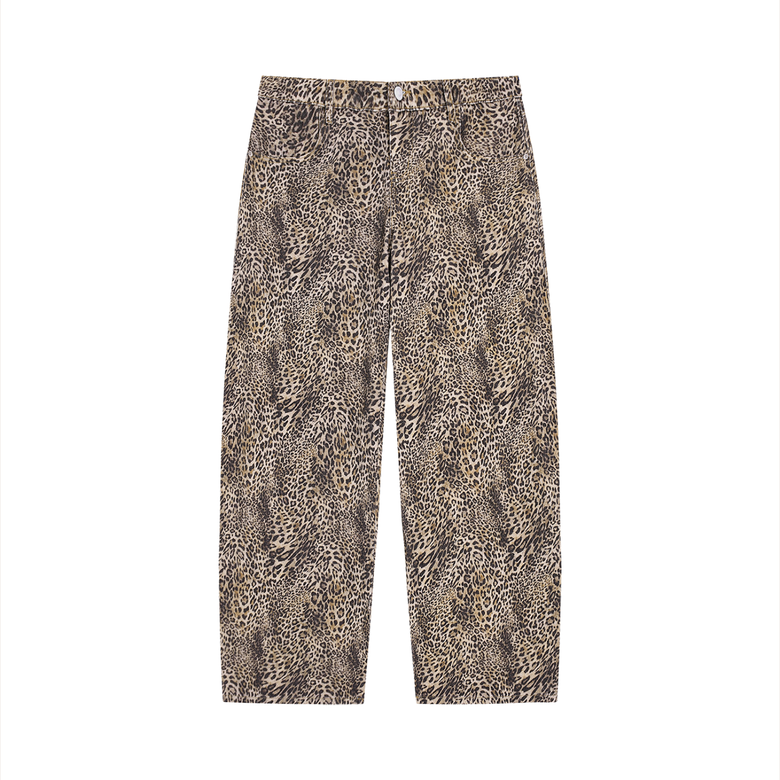Unisex Vintage Wash Leopard Wide Leg Jeans