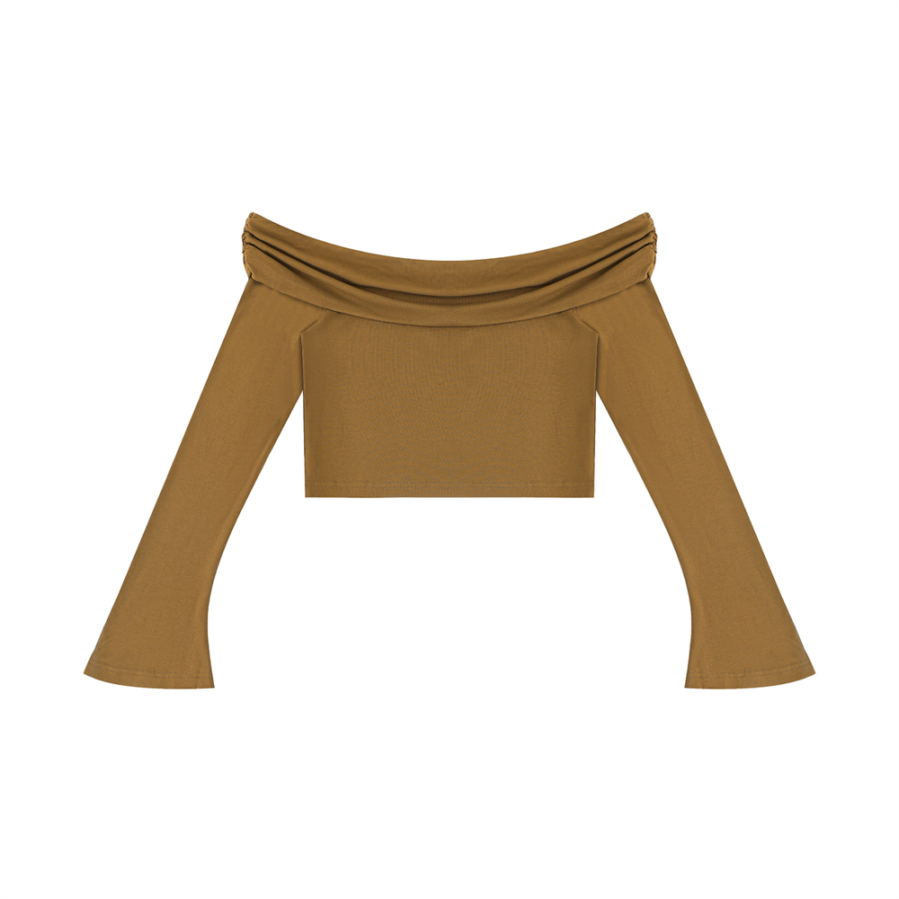 Women's Off-the-Shoulder Bell Sleeve Crop T-Shirt