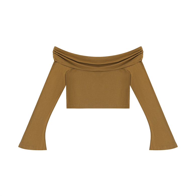 Women's Off-the-Shoulder Bell Sleeve Crop T-Shirt