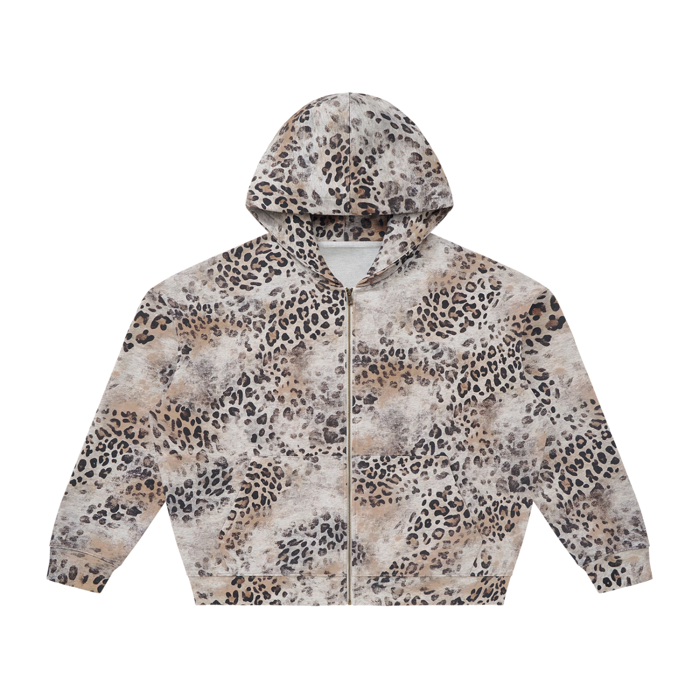 Unisex Vintage Wash Leopard Full Zip Hoodie