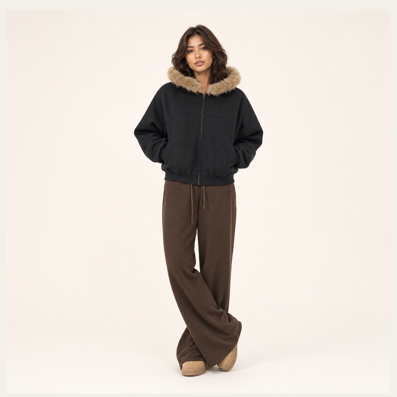 Sun Fade Boxy Detachable Fur Hoodie