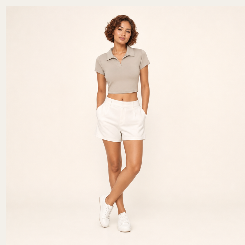 V-Neck Lapel Crop Top