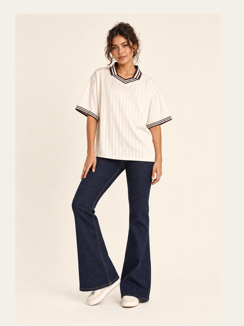 Contrast Stripes Polo Collar T-Shirt